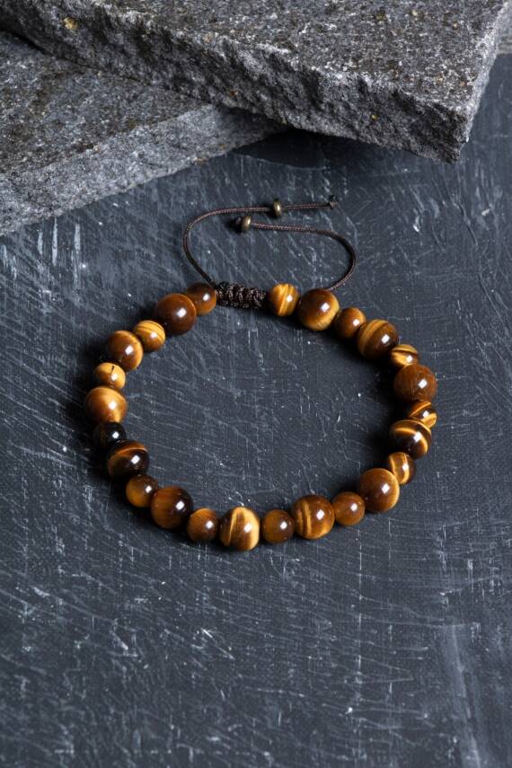 Sertifikalı Kaplan Gözü Doğal Taş Makrome Bileklik / 6-8 mm (SK:192) - 5