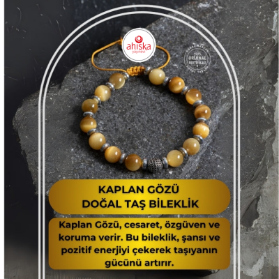 Sertifikalı Kaplan Gözü Gümüş Aparat Doğal Taş Makrome Bileklik - Doğal Taş (1)