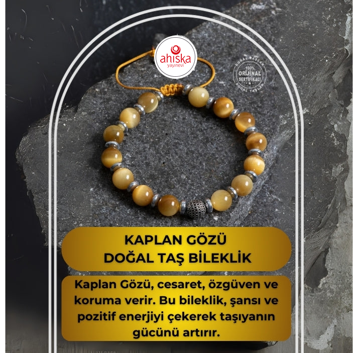 Sertifikalı Kaplan Gözü Gümüş Aparat Doğal Taş Makrome Bileklik - 2