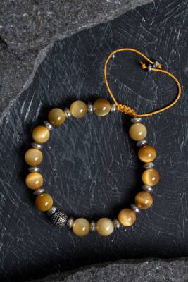 Sertifikalı Kaplan Gözü Gümüş Aparat Doğal Taş Makrome Bileklik - Osmanlı Doğaltaş