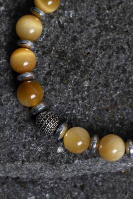 Sertifikalı Kaplan Gözü Gümüş Aparat Doğal Taş Makrome Bileklik - 2