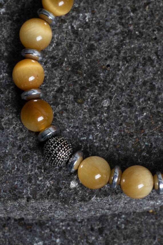 Sertifikalı Kaplan Gözü Gümüş Aparat Doğal Taş Makrome Bileklik - 2