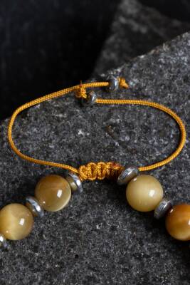 Sertifikalı Kaplan Gözü Gümüş Aparat Doğal Taş Makrome Bileklik - 3