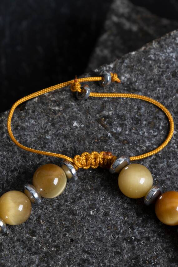 Sertifikalı Kaplan Gözü Gümüş Aparat Doğal Taş Makrome Bileklik - 3