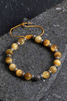 Sertifikalı Kaplan Gözü Gümüş Aparat Doğal Taş Makrome Bileklik - 4