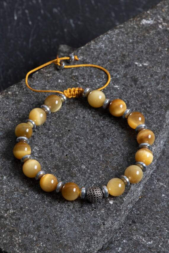 Sertifikalı Kaplan Gözü Gümüş Aparat Doğal Taş Makrome Bileklik - 4