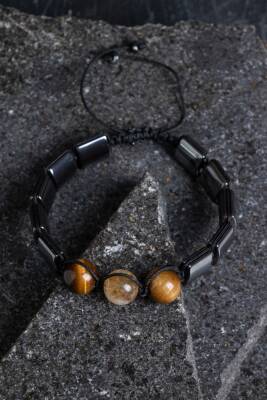 Sertifikalı Kaplan Gözü, Hematit Doğal Taş Makrome Bileklik (SK:356) - 2