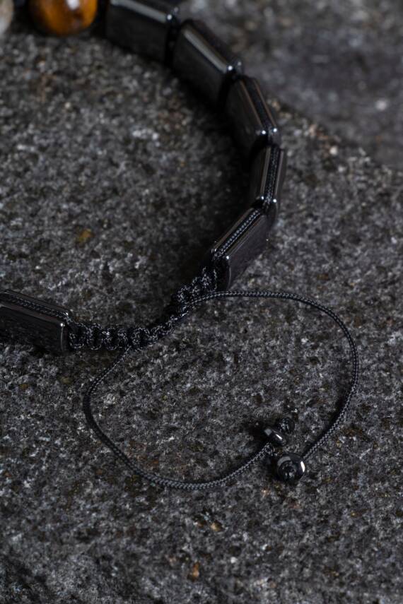 Sertifikalı Kaplan Gözü, Hematit Doğal Taş Makrome Bileklik (SK:356) - 3