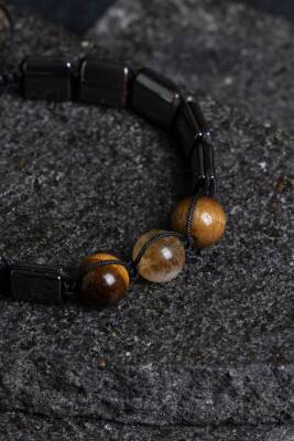 Sertifikalı Kaplan Gözü, Hematit Doğal Taş Makrome Bileklik (SK:356) - 4