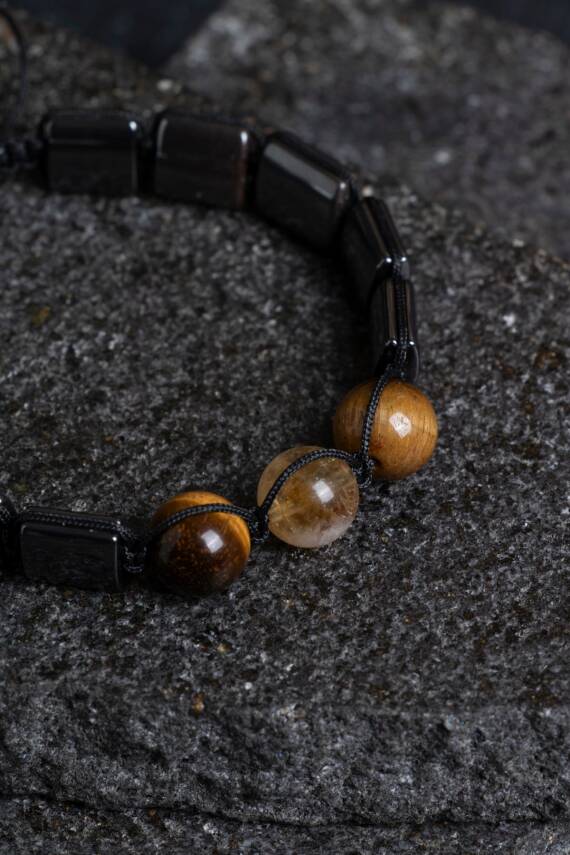 Sertifikalı Kaplan Gözü, Hematit Doğal Taş Makrome Bileklik (SK:356) - 4