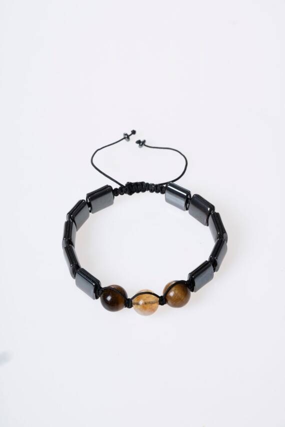 Sertifikalı Kaplan Gözü, Hematit Doğal Taş Makrome Bileklik (SK:356) - 5