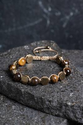 Sertifikalı Kaplan Gözü, Hematit Doğal Taş Makrome Bileklik (SK:361) - Osmanlı Doğal Taş