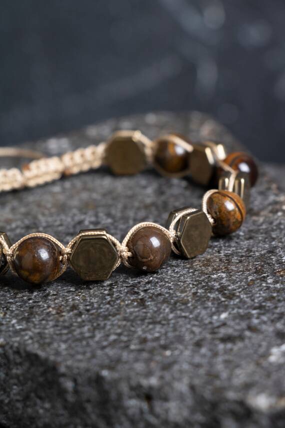 Sertifikalı Kaplan Gözü, Hematit Doğal Taş Makrome Bileklik (SK:361) - 2