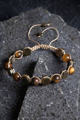 Sertifikalı Kaplan Gözü, Hematit Doğal Taş Makrome Bileklik (SK:361) - 3