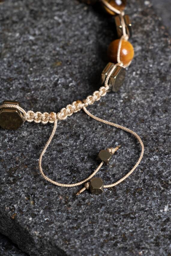 Sertifikalı Kaplan Gözü, Hematit Doğal Taş Makrome Bileklik (SK:361) - 4