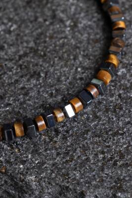 Sertifikalı Kaplan Gözü, Hematit Doğal Taş Makrome Bileklik (SK:366) - 2