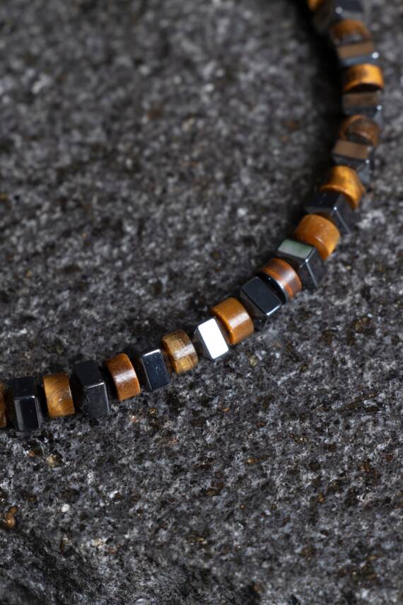 Sertifikalı Kaplan Gözü, Hematit Doğal Taş Makrome Bileklik (SK:366) - 2