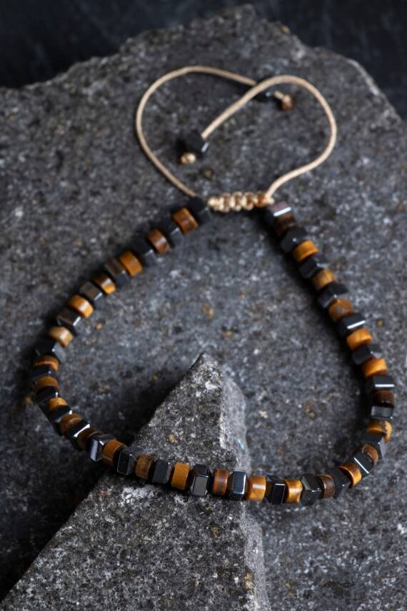 Sertifikalı Kaplan Gözü, Hematit Doğal Taş Makrome Bileklik (SK:366) - 4