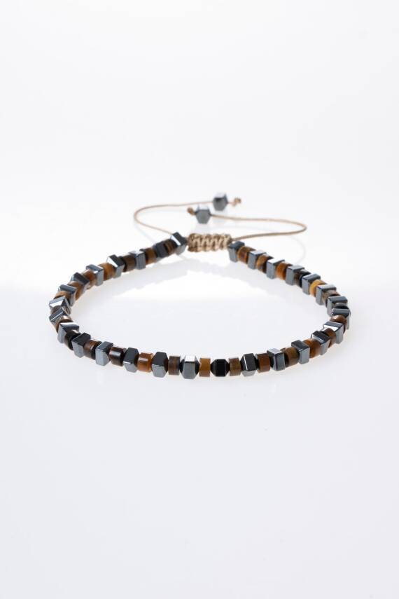 Sertifikalı Kaplan Gözü, Hematit Doğal Taş Makrome Bileklik (SK:366) - 5