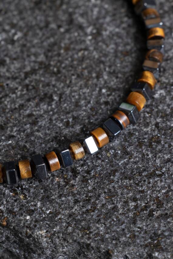 Sertifikalı Kaplan Gözü, Hematit Doğal Taş Makrome Bileklik (SK:366) - 2