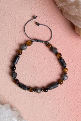 Sertifikalı Kaplan Gözü, Hematit, Spektrolit, Labradorit Gümüş Aparatlı Doğal Taş Makrome Bileklik (SK:388) - Osmanlı Doğal Taş