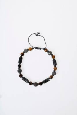 Sertifikalı Kaplan Gözü, Hematit, Spektrolit, Labradorit Gümüş Aparatlı Doğal Taş Makrome Bileklik (SK:388) - 5