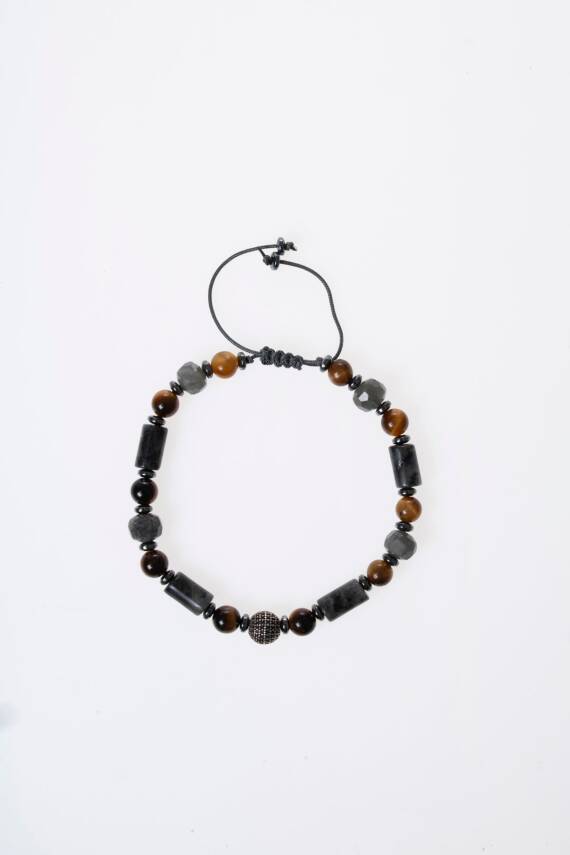 Sertifikalı Kaplan Gözü, Hematit, Spektrolit, Labradorit Gümüş Aparatlı Doğal Taş Makrome Bileklik (SK:388) - 5