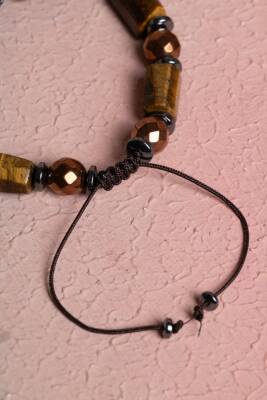 Sertifikalı Kaplan Gözü, Hematit Zirkon Aparatlı Doğal Taş Makrome Bileklik (SK:386) - 4