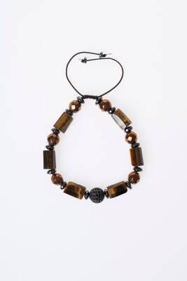 Sertifikalı Kaplan Gözü, Hematit Zirkon Aparatlı Doğal Taş Makrome Bileklik (SK:386) - 5