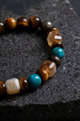 Sertifikalı Kaplan Gözü Pirit Sitrin Turkuaz Doğal Taş Para Çekim Bilekliği S.K: 043 - 5