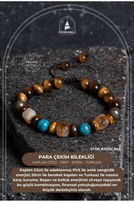 Sertifikalı Kaplan Gözü Pirit Sitrin Turkuaz Doğal Taş Para Çekim Bilekliği S.K: 043 - Osmanlı Doğal Taş