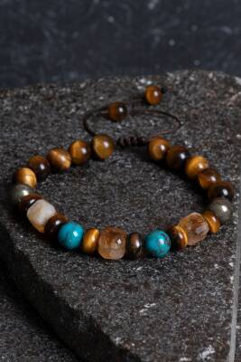 Sertifikalı Kaplan Gözü Pirit Sitrin Turkuaz Doğal Taş Para Çekim Bilekliği S.K: 043 - 2