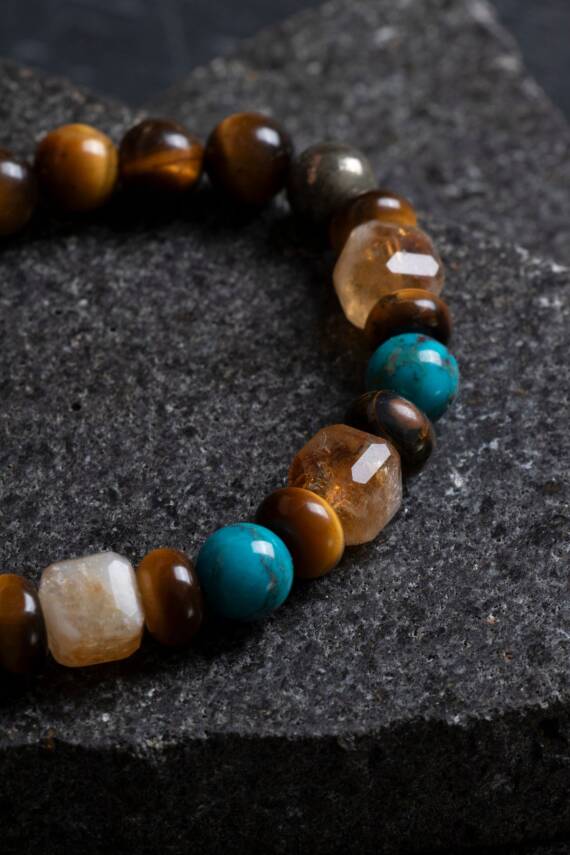 Sertifikalı Kaplan Gözü Pirit Sitrin Turkuaz Doğal Taş Para Çekim Bilekliği S.K: 043 - 3