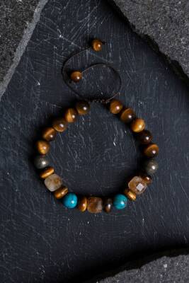 Sertifikalı Kaplan Gözü Pirit Sitrin Turkuaz Doğal Taş Para Çekim Bilekliği S.K: 043 - 4