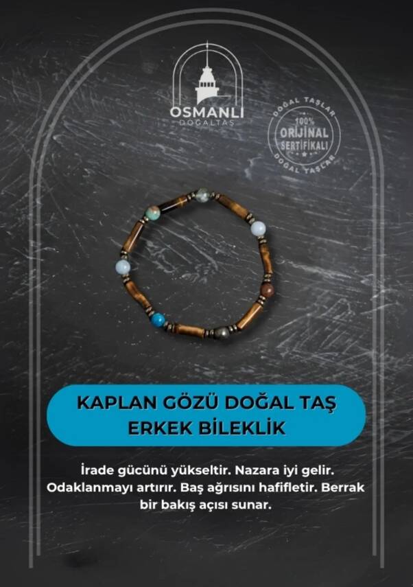 Sertifikalı Kaplan Gözü ve Doğal Taş Terazi Burcu Erkek Bileklik - 2