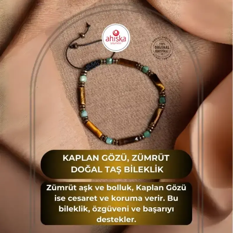 Sertifikalı Kaplan Gözü, Zümrüt Doğal Taş Makrome Bileklik - 2