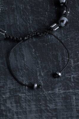 Sertifikalı Karlı Obsidyen, Hematit Doğal Taş Makrome Bileklik - 3