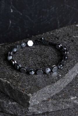 Sertifikalı Karlı Obsidyen, Hematit Doğal Taş Makrome Bileklik - 4