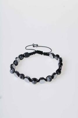 Sertifikalı Karlı Obsidyen, Hematit Doğal Taş Makrome Bileklik - 5