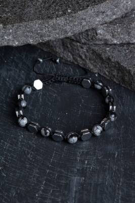 Sertifikalı Karlı Obsidyen, Hematit Doğal Taş Makrome Bileklik - Osmanlı Doğal Taş