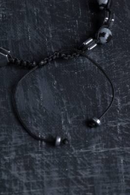 Sertifikalı Karlı Obsidyen, Hematit Doğal Taş Makrome Bileklik - 3