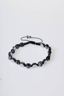 Sertifikalı Karlı Obsidyen, Hematit Doğal Taş Makrome Bileklik - 5