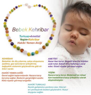 Sertifikalı Kehribar-yeşim-ametist-hakiki Yemen Akik-hakiki Turkuaz-bebek Kolyesi M204 - Osmanlı Doğaltaş