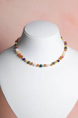 Sertifikalı Kehribar-yeşim-ametist-hakiki Yemen Akik-hakiki Turkuaz- Pembe Kuvars bebek Kolyesi M204 - 4