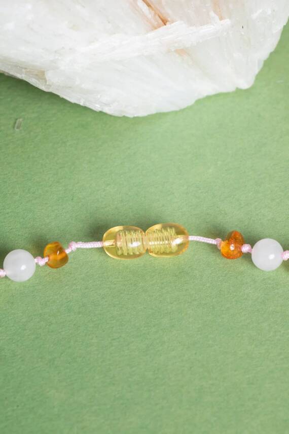 Sertifikalı Kehribar-yeşim-ametist-hakiki Yemen Akik-hakiki Turkuaz- Pembe Kuvars bebek Kolyesi M204 - 6