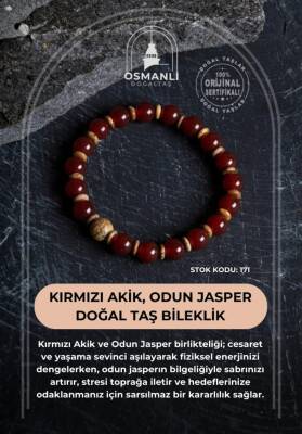 Sertifikalı Kırmızı Akik, Odun Jasper Doğal Taş Bileklik (SK:171) - Osmanlı Doğal Taş