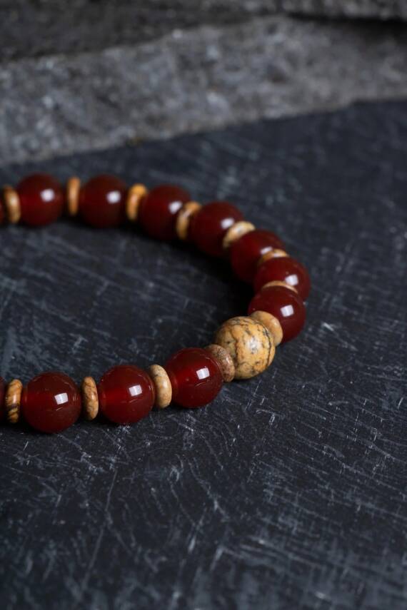 Sertifikalı Kırmızı Akik, Odun Jasper Doğal Taş Bileklik (SK:171) - 2