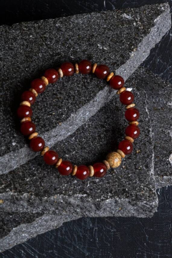 Sertifikalı Kırmızı Akik, Odun Jasper Doğal Taş Bileklik (SK:171) - 3
