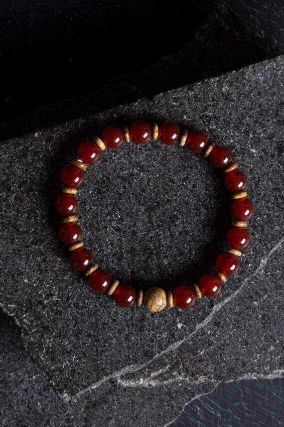 Sertifikalı Kırmızı Akik, Odun Jasper Doğal Taş Bileklik (SK:171) - 4