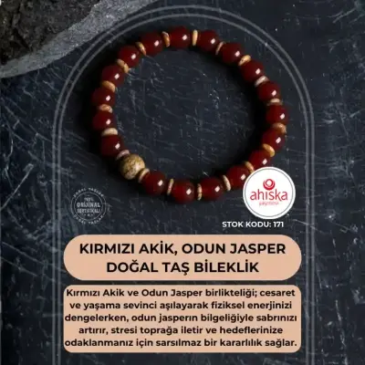 Sertifikalı Kırmızı Akik, Odun Jasper Doğal Taş Bileklik (SK171) - 1